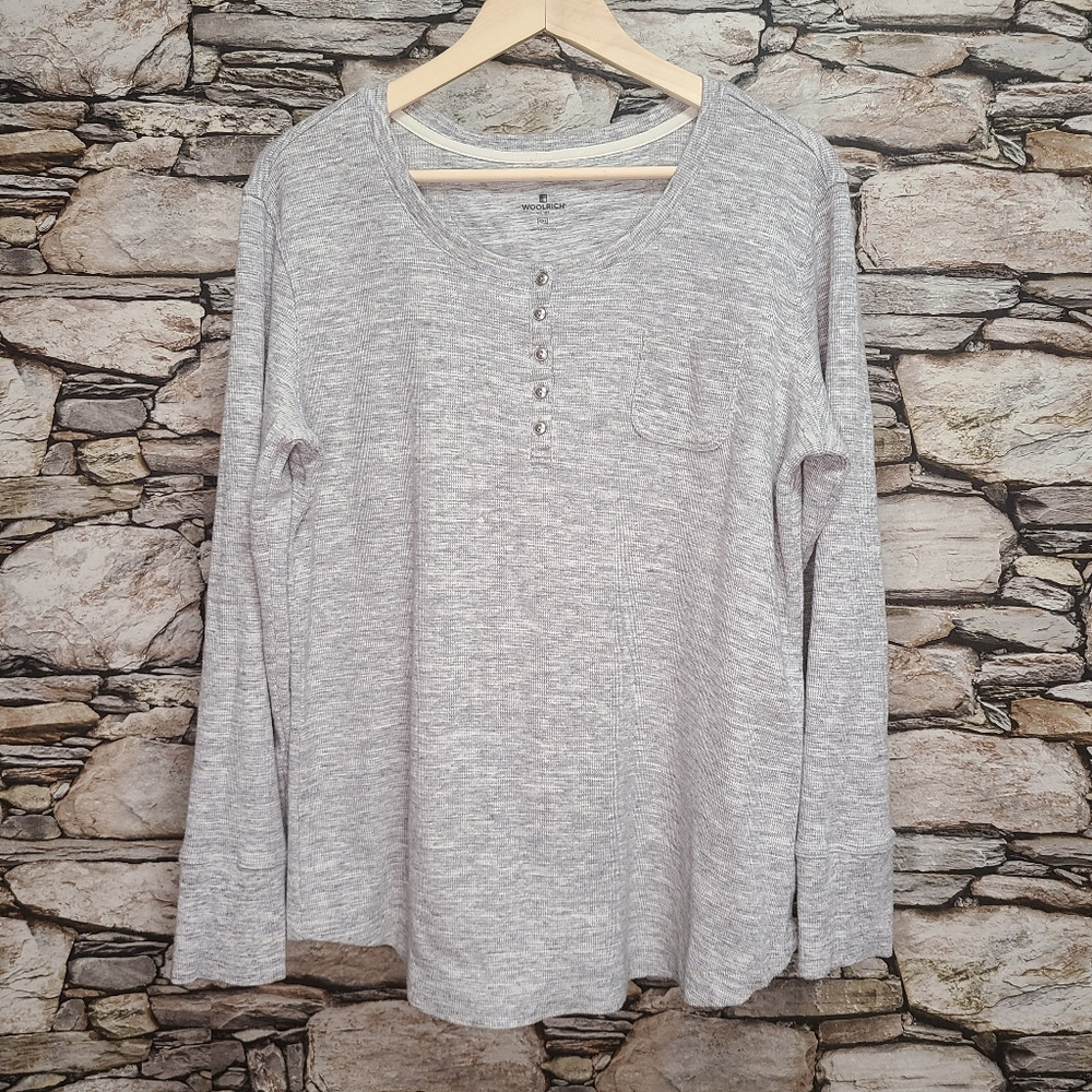 Woolrich Mens Henley Ribbed Pullover Shirt Size XXL 2XL Gray Heather Long Sleeve